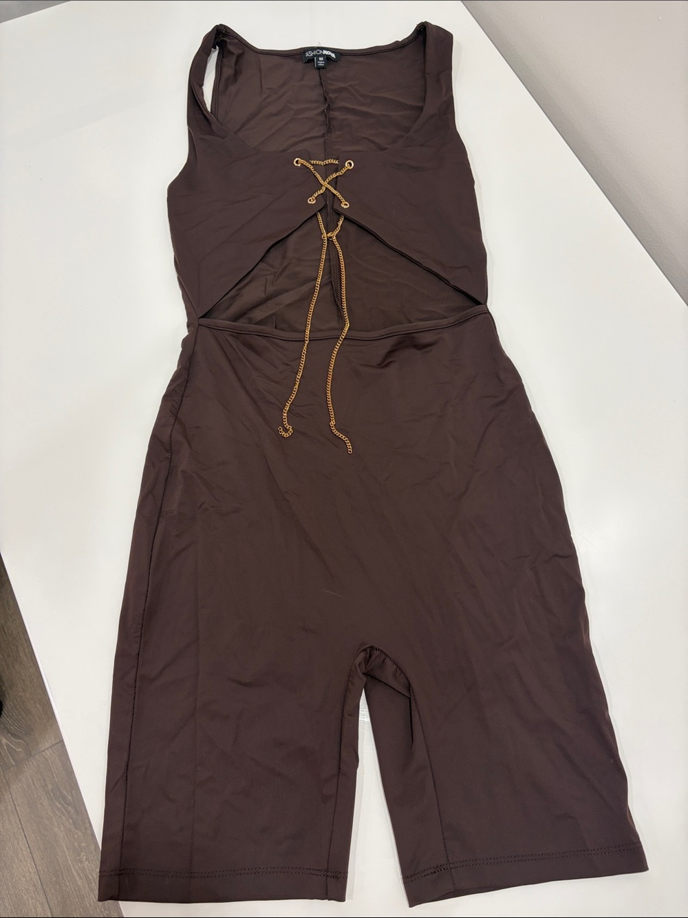 Fashion Nova Brown Gold Cutout Jumpsuit